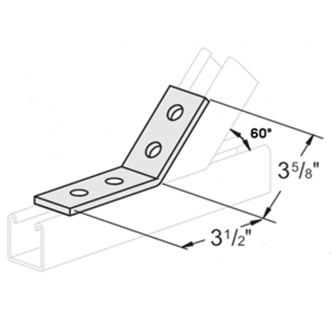4 HOLE OPEN ANGLE CONNECTOR 60° - 3-1/2 X 3-5/8 - ELECTRO GALVANIZED