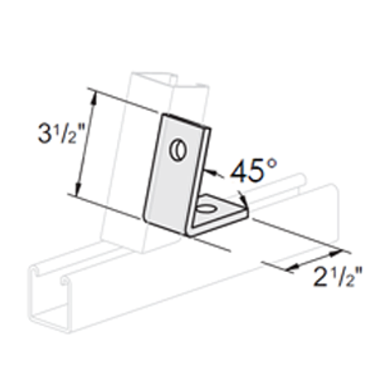 2 HOLE CLOSED ANGLE CONNECTOR 45° - 2-1/2 X 3-1/2 - ELECTRO GALVANIZED