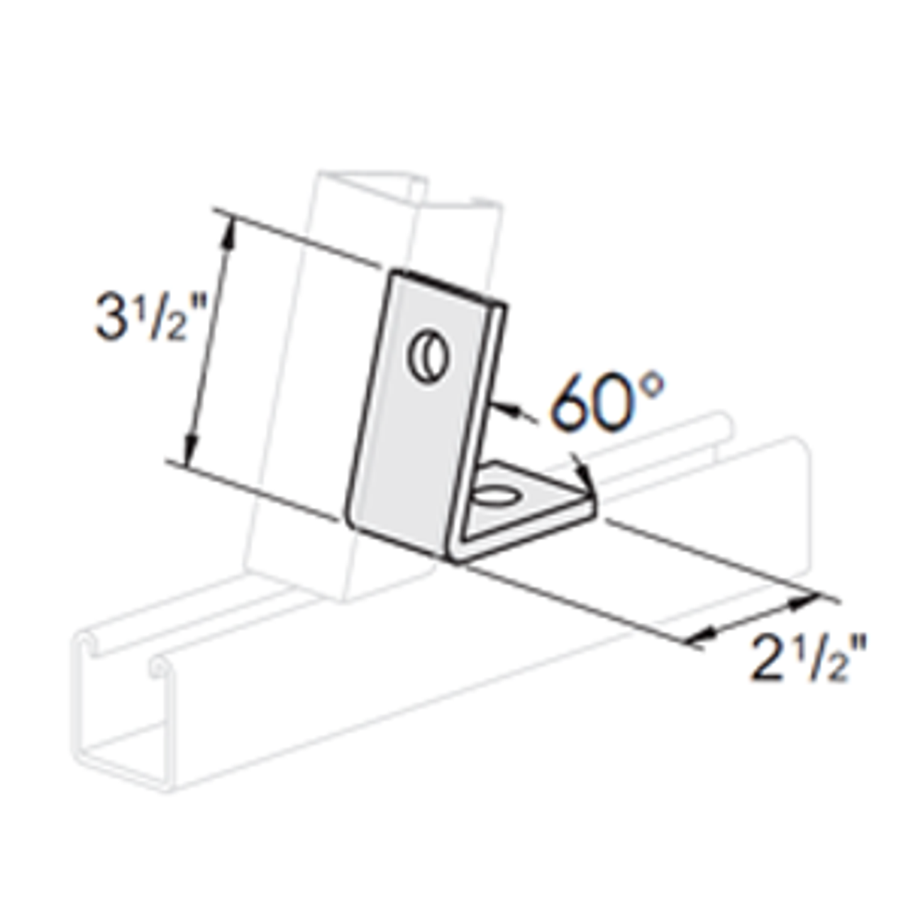 2 HOLE CLOSED ANGLE CONNECTOR 60° - 2-1/2 X 3-1/2 - ELECTRO GALVANIZED