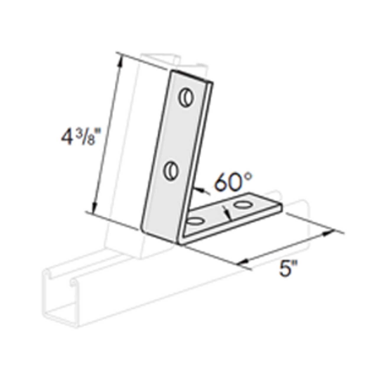 4 HOLE CLOSED ANGLE CONNECTOR 60° - 4-3/8 X 5 - 304 STAINLESS STEEL