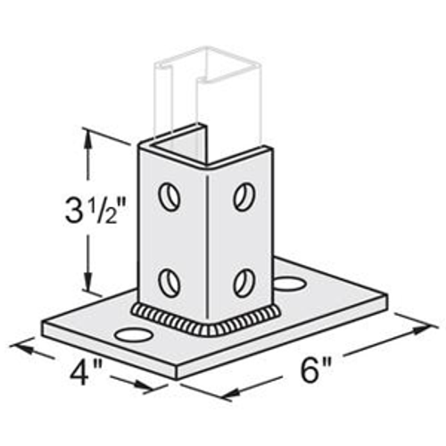 6 HOLE SINGLE CHANNEL POST BASE FOR 1-5/8" STRUTS, 6" X 4" - GREEN