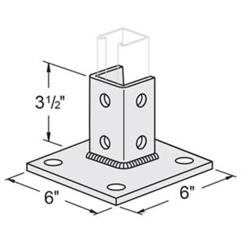6 HOLE SINGLE CHANNEL POST BASE FOR 1-5/8" STRUTS, 6" X 6" - GREEN