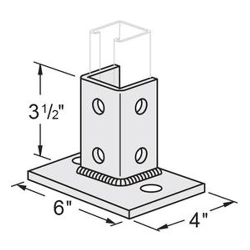 6 HOLE SINGLE CHANNEL FLUSH MOUNT POST BASE FOR 1-5/8" STRUTS, 4" X 6" - GREEN