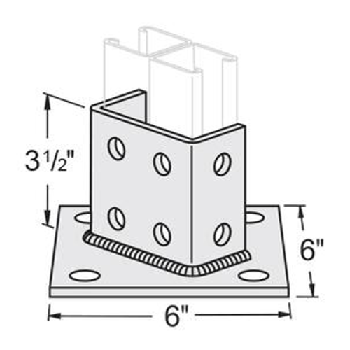 8 HOLE DOUBLE CHANNEL ANGLED POST BASE 6" X 6" - 316 STAINLESS STEEL