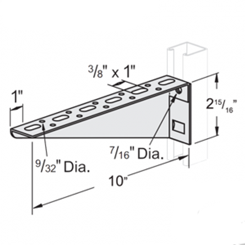 SHELF BRACKET W/SLOTS AND HOLES, 10" LEFT HAND - ELECTRO GALVANIZED