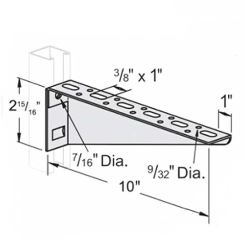 SHELF BRACKET W/SLOTS AND HOLES, 10" RIGHT HAND - ELECTRO GALVANIZED