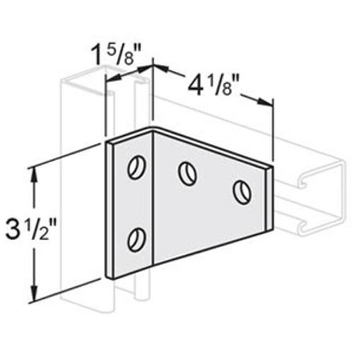 4 HOLE LEFT HAND GUSSET ANGLE - 4-1/8 X 3-1/2 X 1-5/8 - HOT DIPPED GALVANIZED