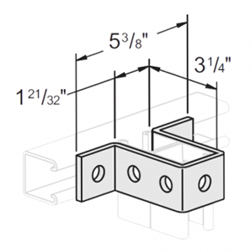 7 HOLE U SUPPORT FOR DOUBLE CHANNEL - 316 STAINLESS STEEL