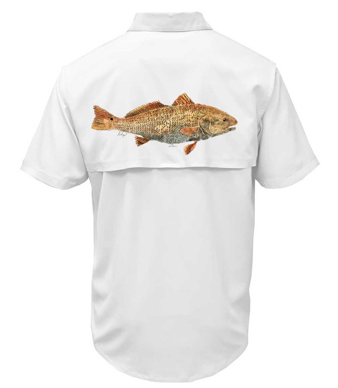 Men's Redfish Fishing Shirt back - white