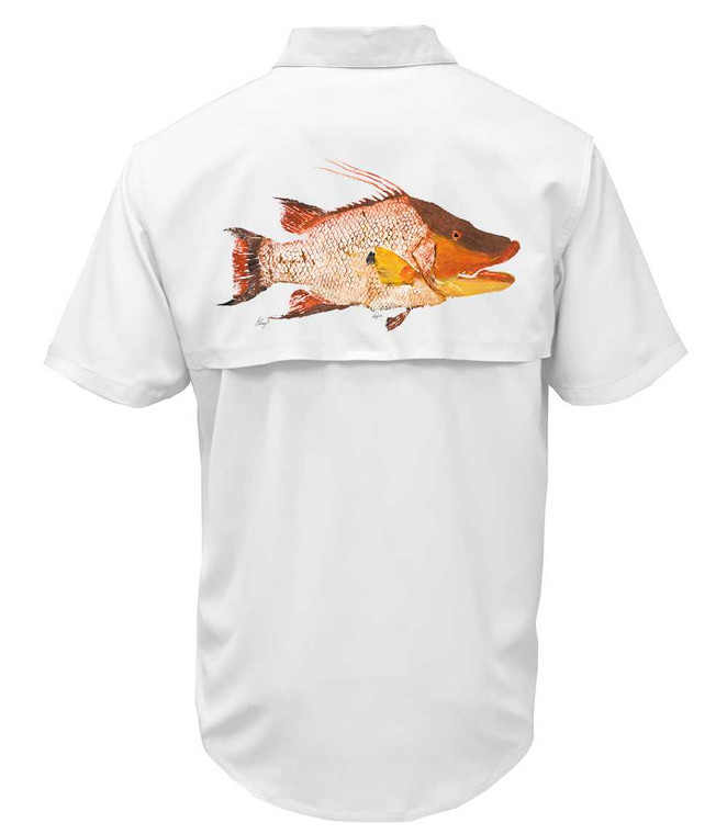 Men's Hogfish Short Sleeve Fishing Shirt back - white
