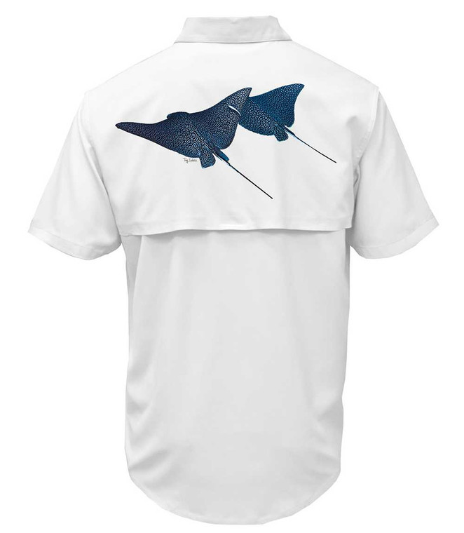 Realfish Men's Leopard Ray Fishing Shirt, back, White