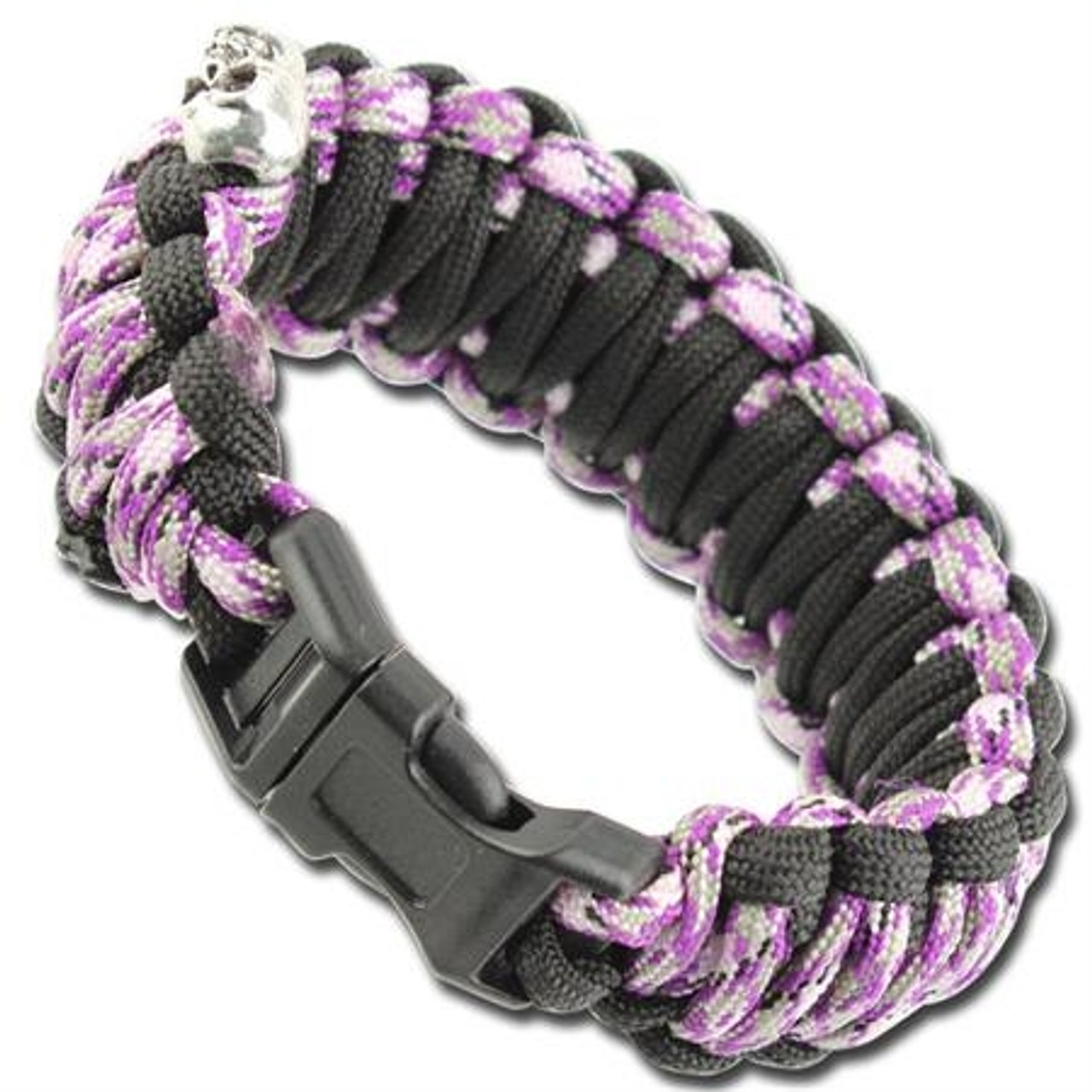 Skullz Survival Military Paracord Bracelet-Purple Camo &  Whitetary-Paracord-Bracelet-Purple-Camo-Black