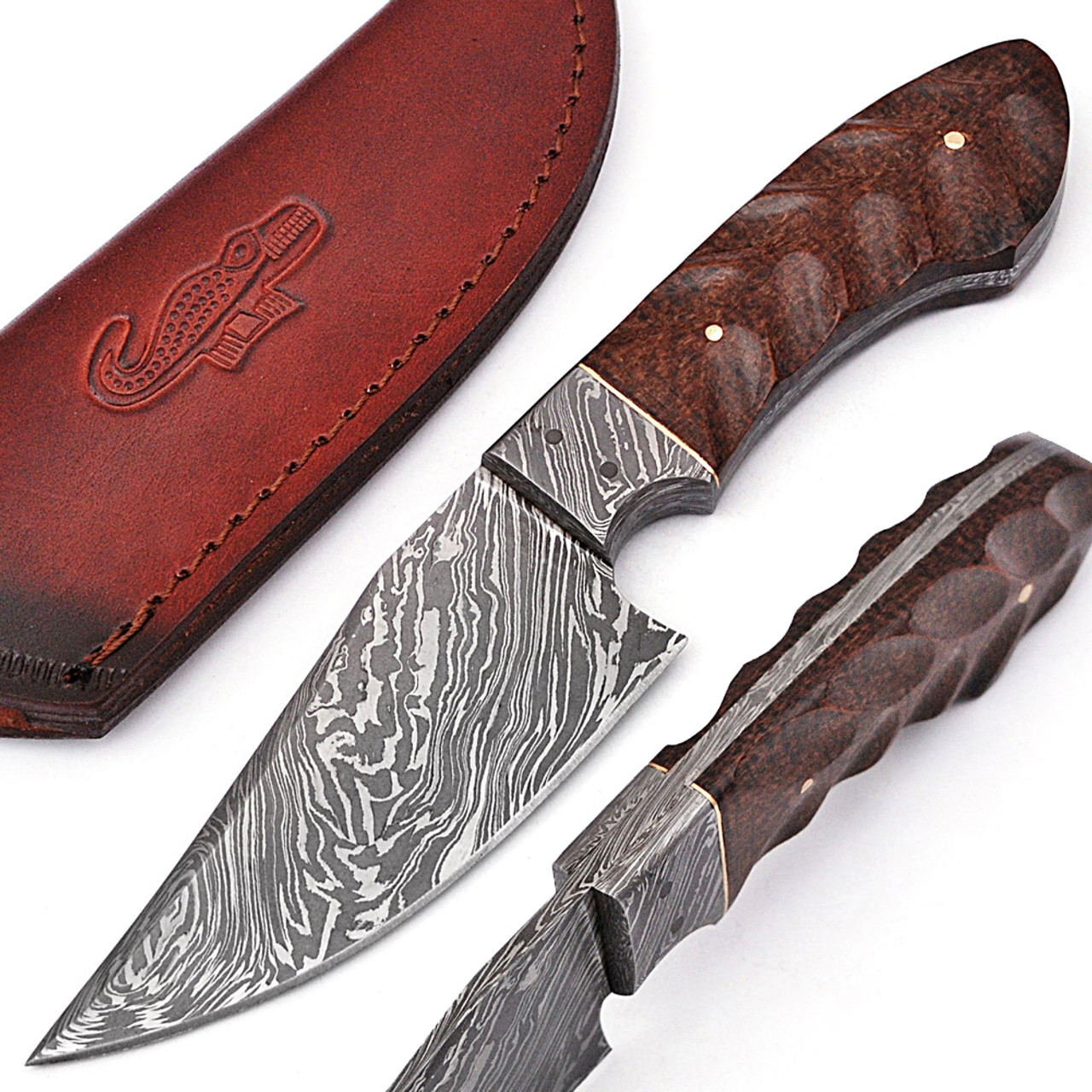 Upper Hand Damascus Steel Full Tang Hunting Knife Micarta Handle