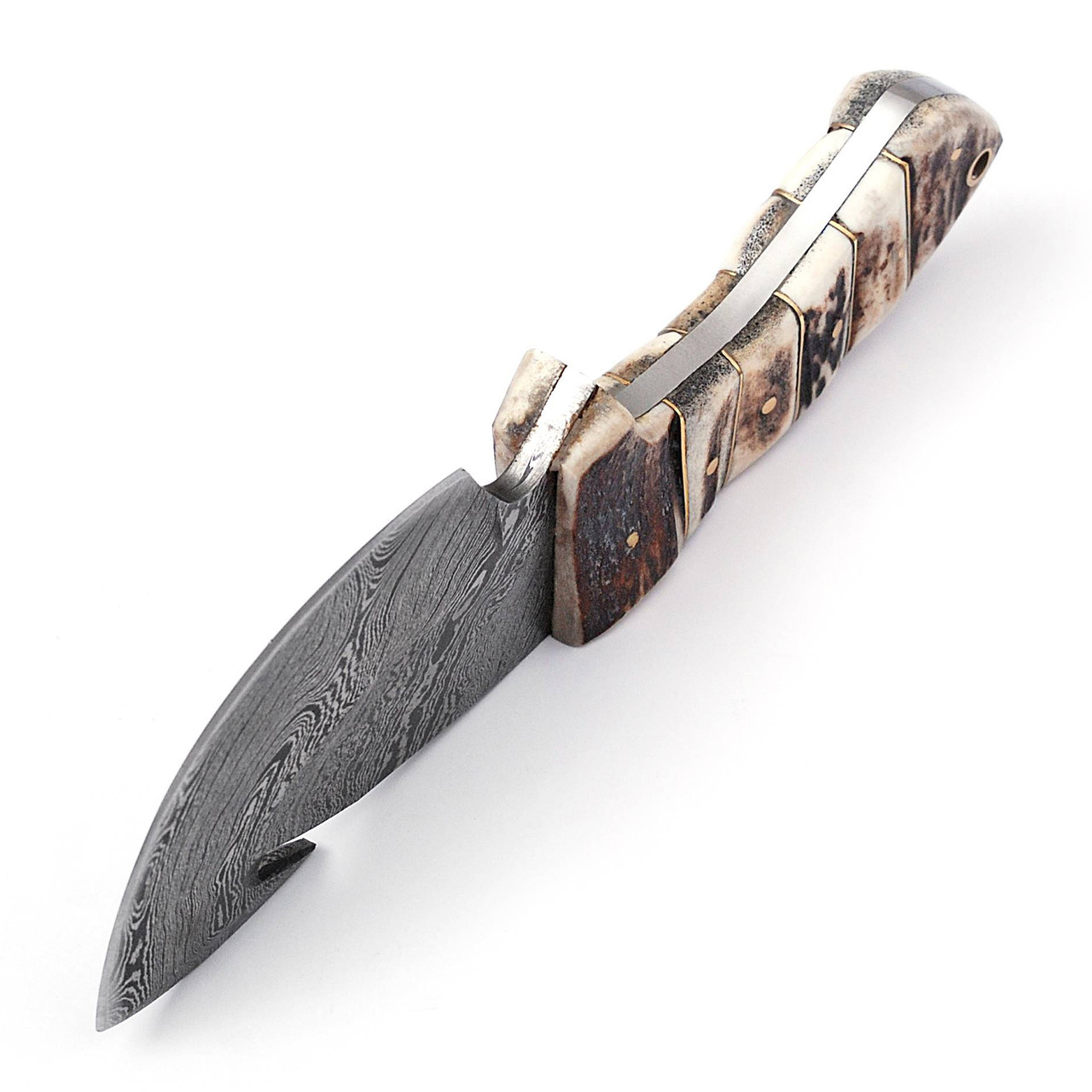 Stag Tang Legacy Gut Handle Full Damascus Knife Hook Steel Outdoor