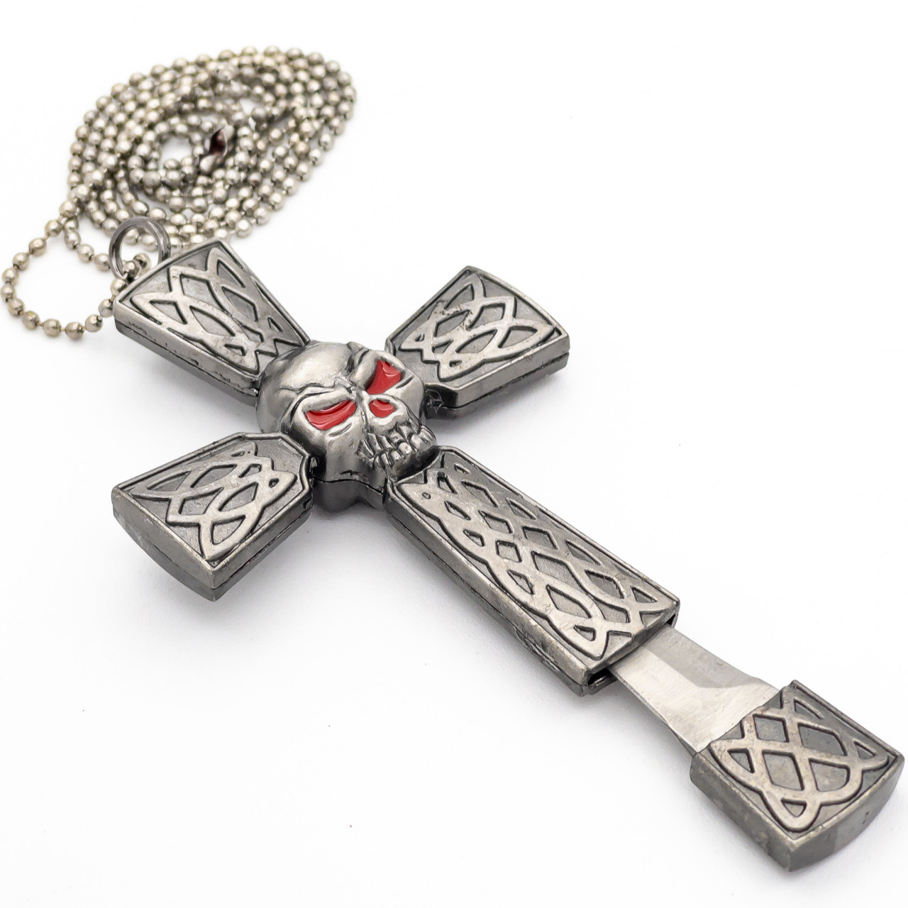 Silver Evil Angel Necklace with Hidden Blade