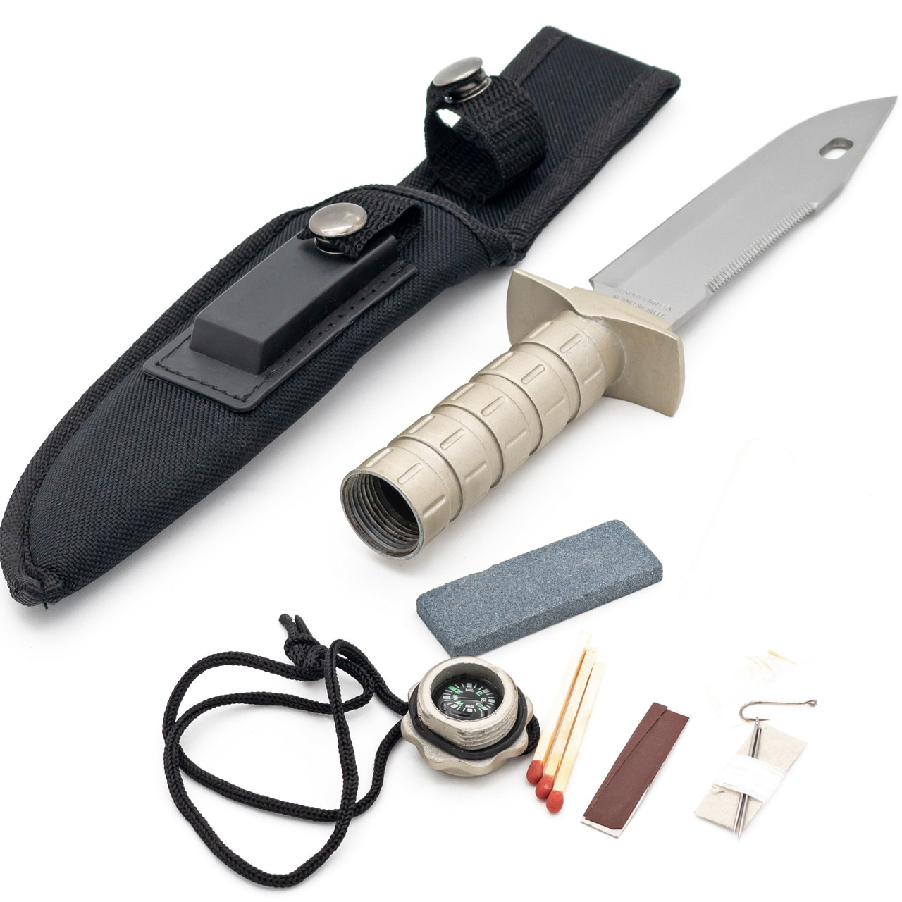 Survival knife with flint, sharpener and compass ⚔️ Medieval Shop
