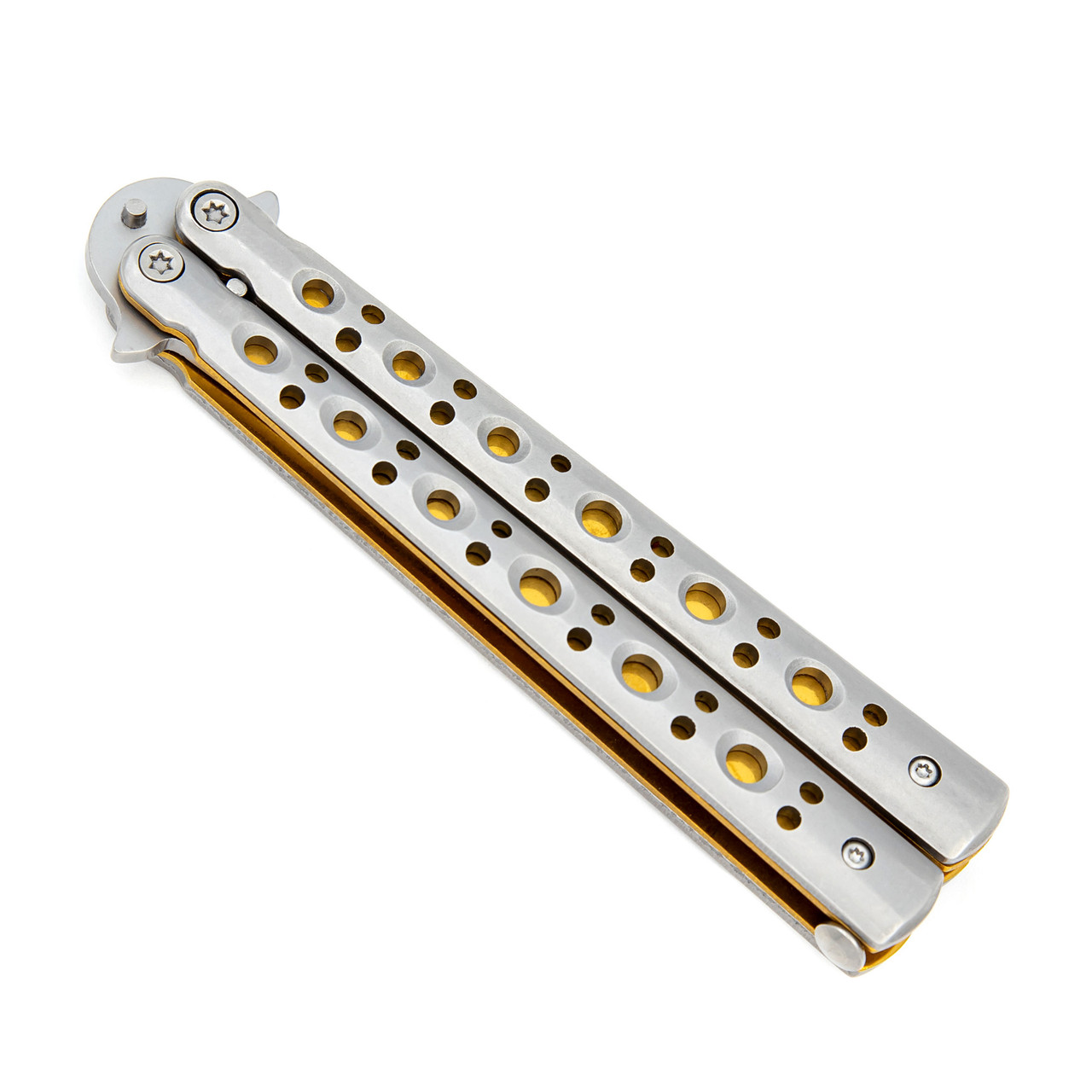 Golden Blade Butterfly Knife - Classic Drop Point Balisong - Gold