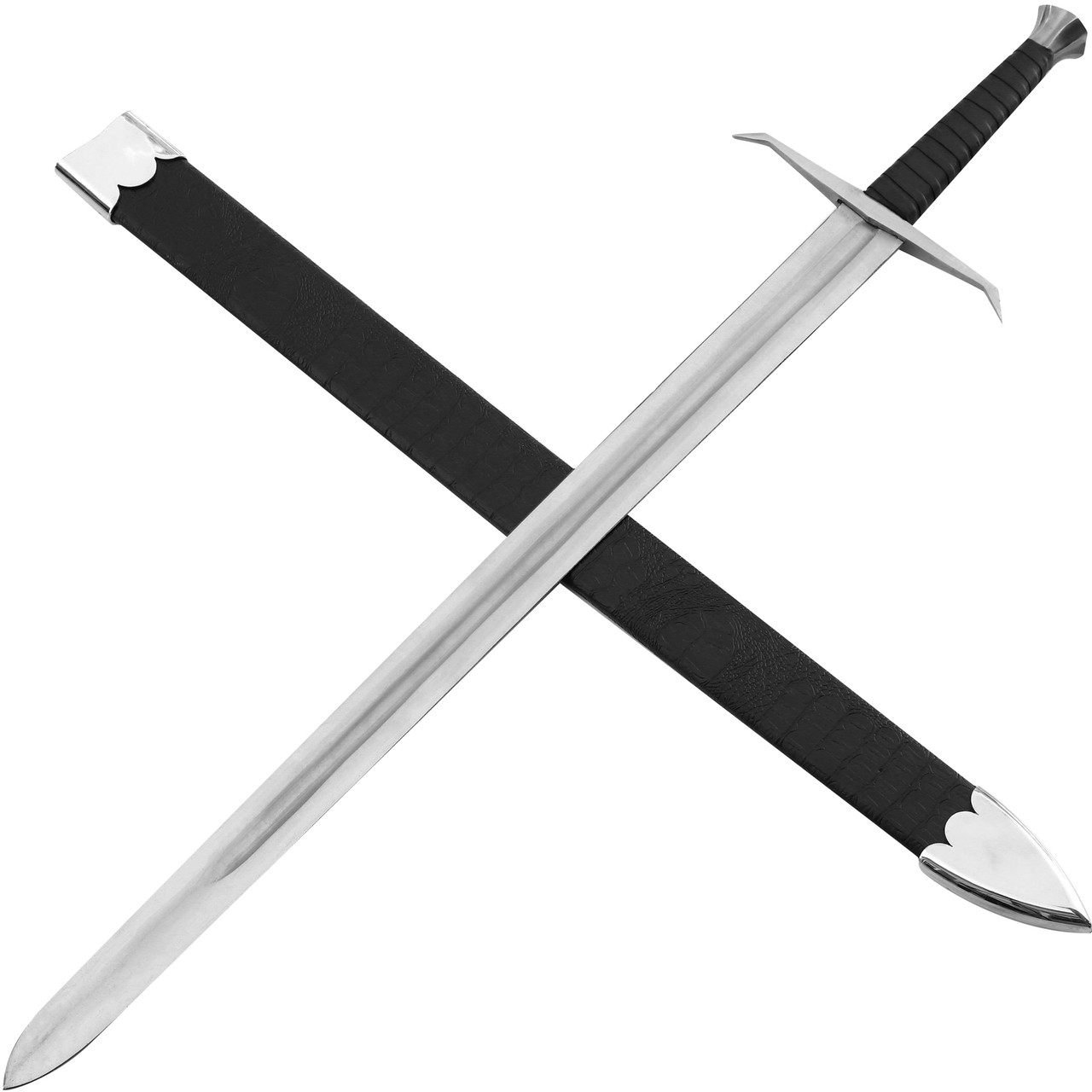 Black War Sword And Scabbard - High Carbon Steel Blade, Wooden Handle,  Leather-Wrapped - Length 42”