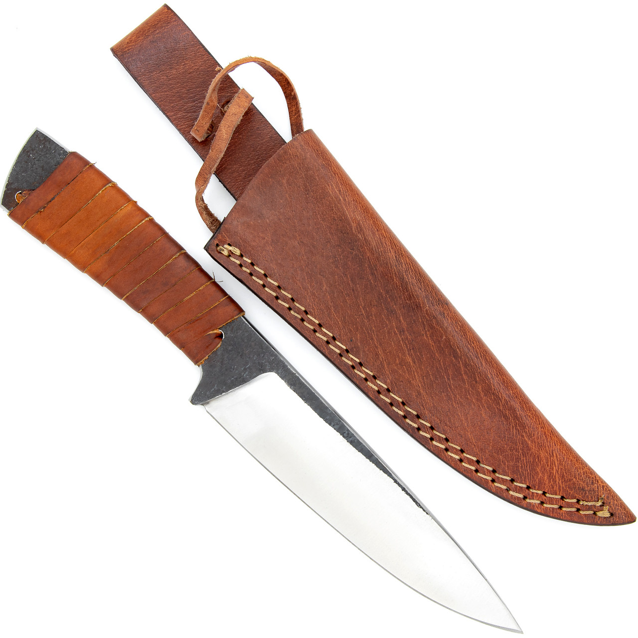 All or Nothing Full Tang Carbon Steel Outdoor Knife with Genuine Leather Sheath