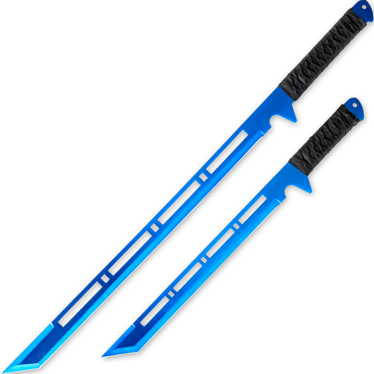 Blue Moon Full Tang Ninja Dual Wield Swords  Neon Blue Cyberpunk Sharpened  Tanto Straitblade Shinobi