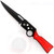 By Your Side Automatic Trailing Point Black Anodized Blade Red Rifle Shaped Handle Motif w/ Finger Hole, Belt Clip, & Safety Lock