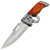 Skilled Pioneer Automatic Single Action Stainless Steel Drop Point Switchblade w/ Wooden Handle Scales, Finger Hole, & Safety Lock