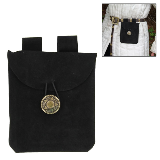Medieval Renaissance Leather Black Suede Pouch
