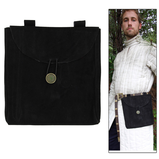 Medieval Renaissance Leather Black Suede Pouch Large Medieval Renaissance Leather Black Suede Pouch Large