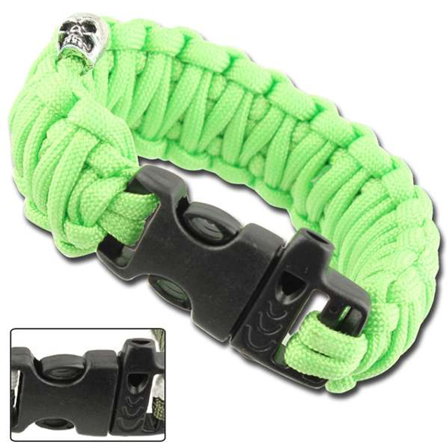 Skullz Survival Whistle 17.06 FT Paracord Bracelet-Neon Green