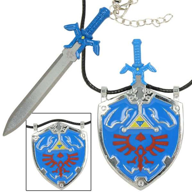 Legend of Zelda Hylian Shield Links Master Sword Necklace