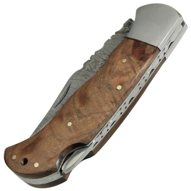 Wooden Hand Forged Damascus Lockback Folding Knife