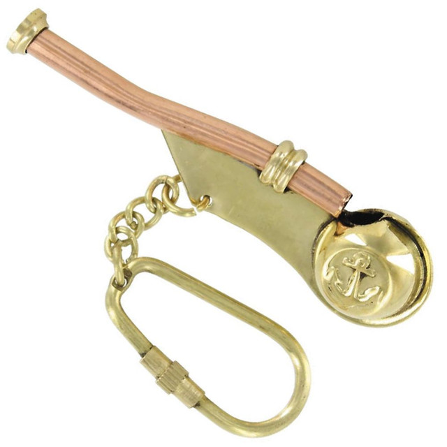 Bosuns Whistle Brass Keychain