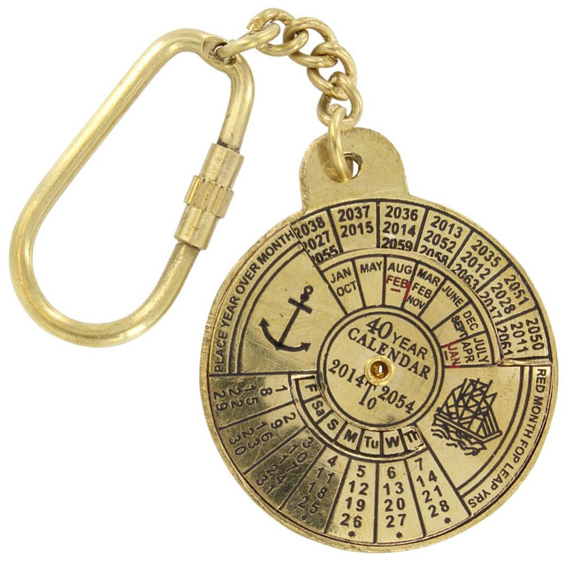 40 Year Calendar Brass Keychain