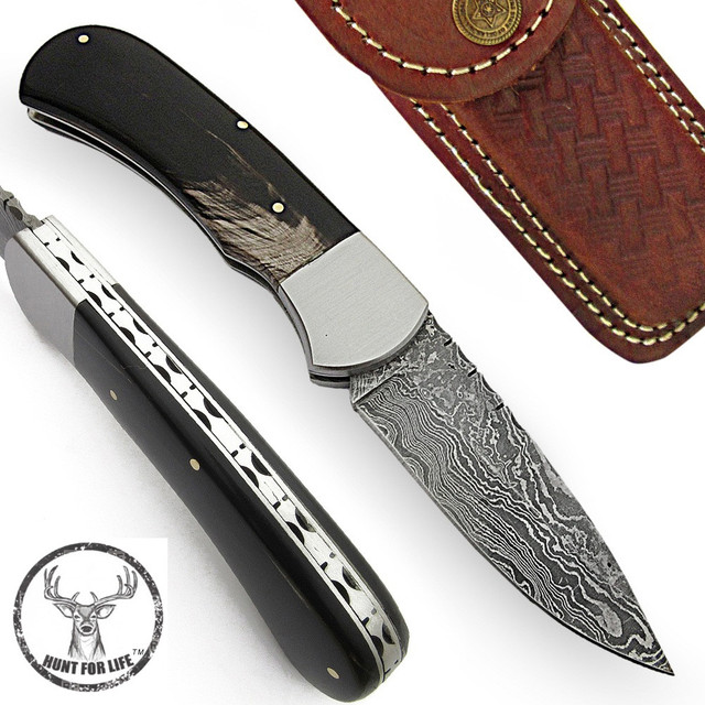 Hunt For Life Deadlock Damascus Slipjoint Pocket Knife