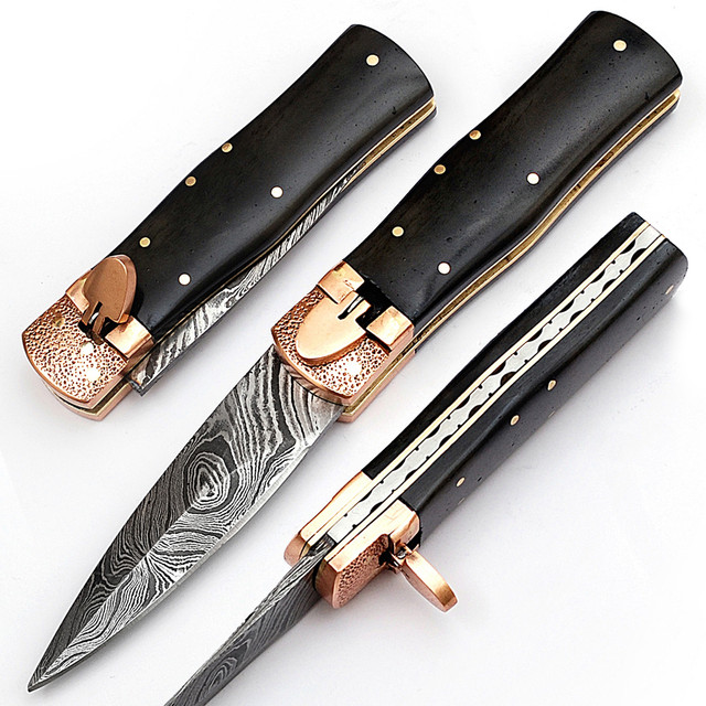 Damascus Steel Black Abyss Lever Lock Knife