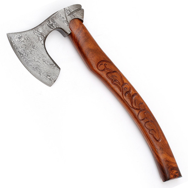 Guiscard Hand Forged Bearded Damascus Outdoor Steel Axe Hunt For Life