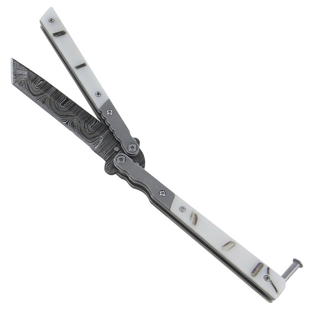 White Widow Maker Damascus Steel Butterfly Knife