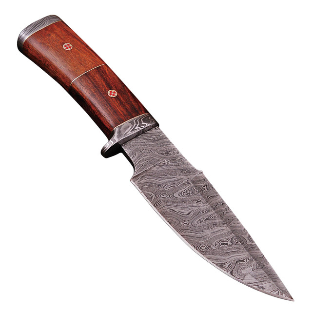 Oracle Woodsman Damascus Steel Hunting Knife Wooden Handle Sheath Included