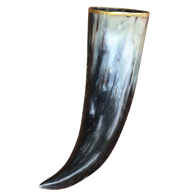 The Hooded Raven ™ Large Pure Brass Rim Drinking Horn Canvas Pouch Included