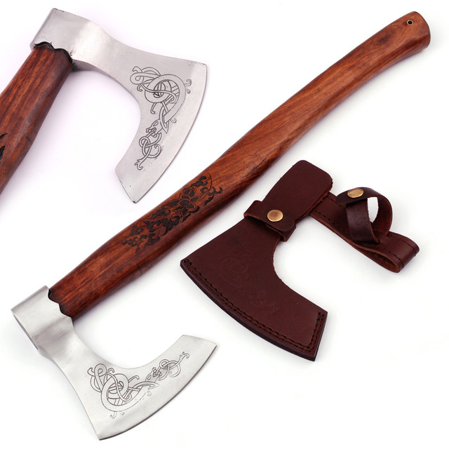 Warrior Shield Maiden Norse Viking Battle Axe | Floral Engraved Handle |