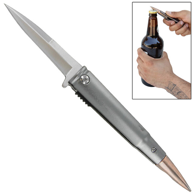 Spring Assist Incendiary Bullet Bottle Opener Knife Spring Assist Incendiary Bullet Bottle Opener Knife