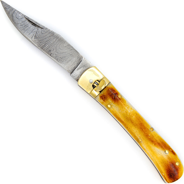Ashen Reflex Clip Point Automatic Damascus Lever Lock Knife