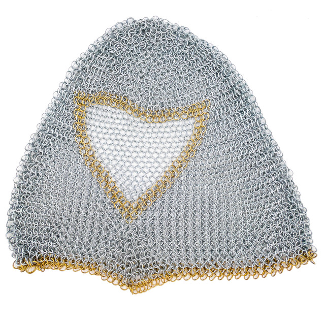 Gold-Accented Silver Chainmail Coif - Premium Armor for Full Coverage