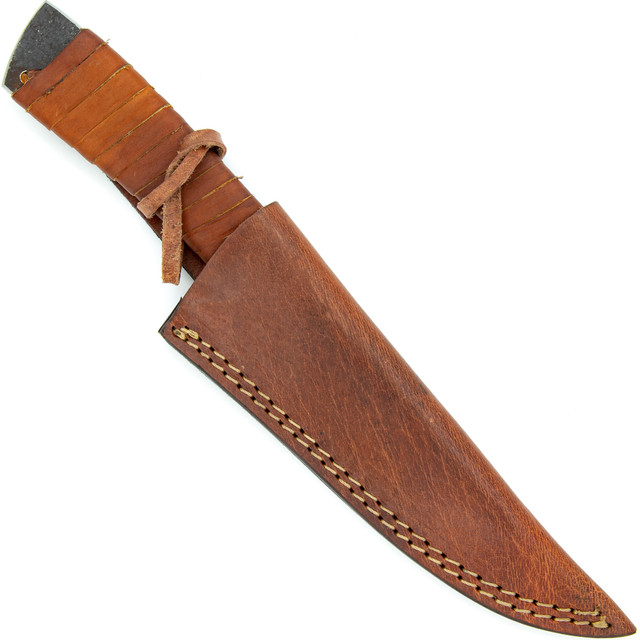 All or Nothing Full Tang Carbon Steel Outdoor Knife with Genuine Leather Sheath