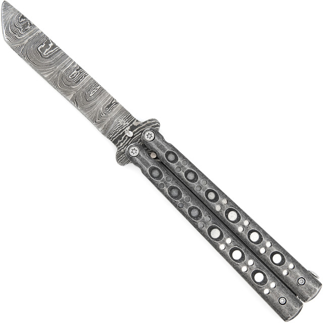Shattered Without Hesitation Tanto Balisong Butterfly Knife | Damascus Steel Blade | Tanto Point