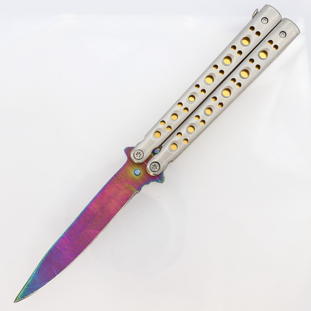 Golden Blade Butterfly Knife - Classic Drop Point Balisong - Gold