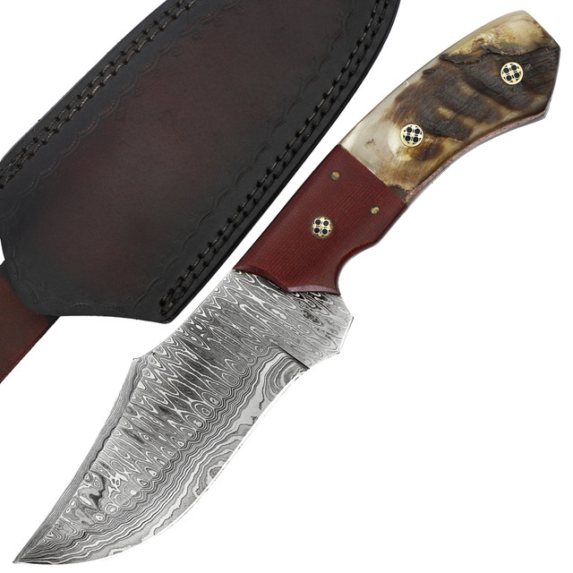 Legacy Damascus Steel Full Tang Stag Handle Gut Hook Outdoor Knife