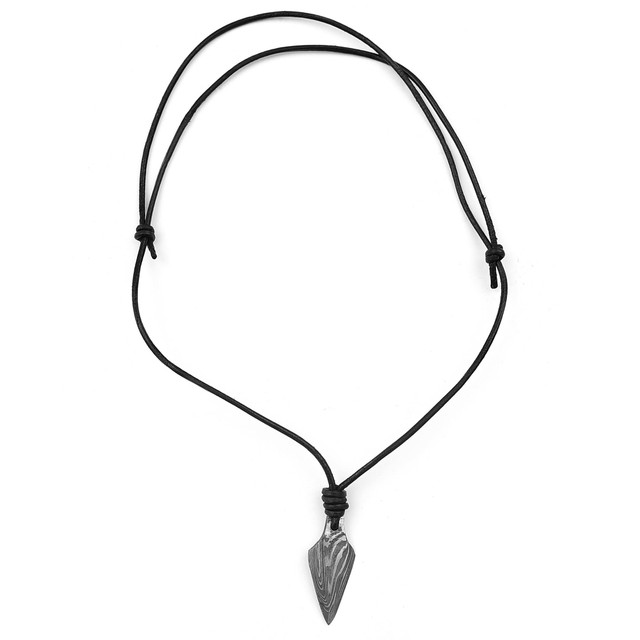 Catch the Wind Arrowhead Damascus Steel Pendant Necklace w/ Adjustable Leather Cord