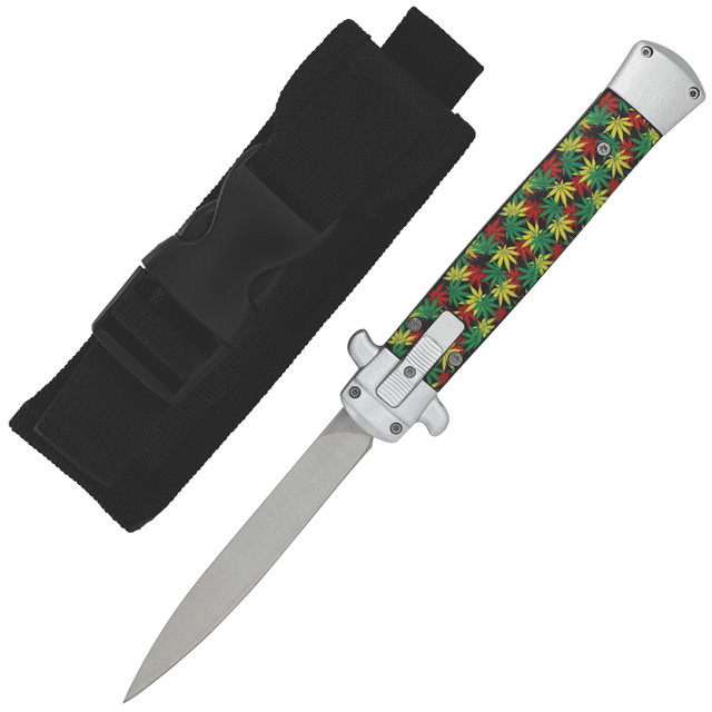 Multicolor Rasta Automatic OTF Knife - Stainless Steel OTF Switchblade