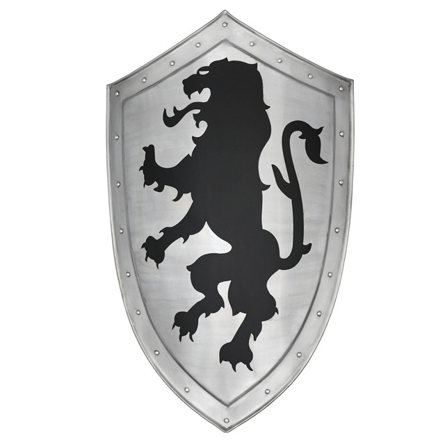 Medieval Dragon Crest Shield with Polished Steel Finish and Iron Buckle